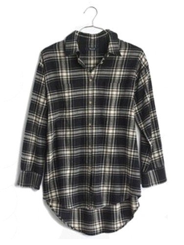 Black Checkered Flannel Shirt for Ladies