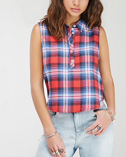 Blue and Pink Flannel Top