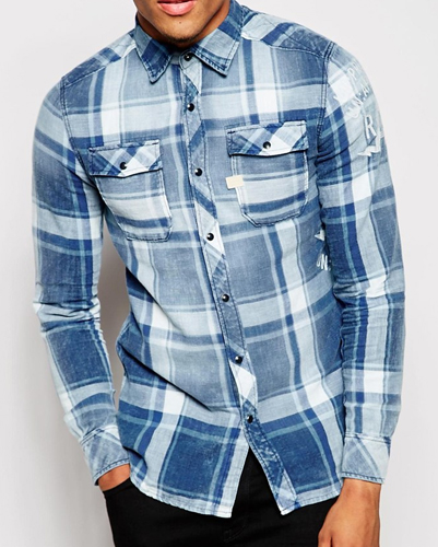 Blue and White Bold Checked Flannel Shirt