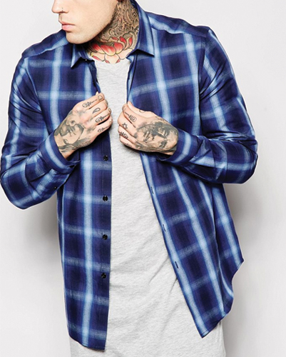 Blue Contrast Checked Flannel Shirt