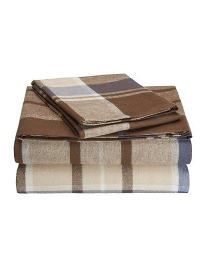 Bold Brown Madras Checked Flannel Bed Sheet