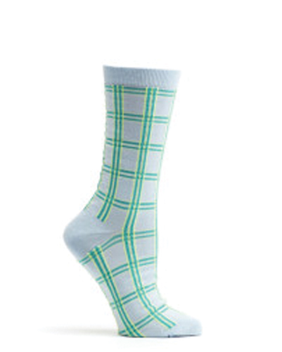 Bright White and Green Check Socks