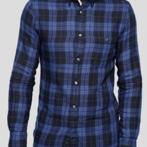 Casual Blue Plaid Flannel Shirt for Men