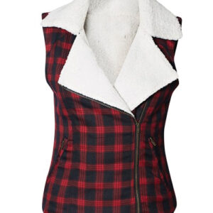 Classic Red & Black Checked Sleeveless Jacket for Women
