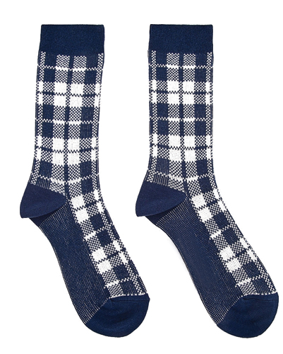 Cottage Cheese Cream and Blue Check Socks