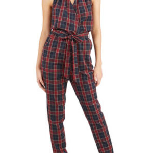 Grey and Red Earthy Flannel Jumpsuit