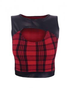 Leather Embellished Flannel Crop Top Wholesale