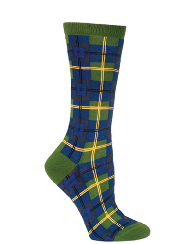 Olive Green and Blue Check Socks