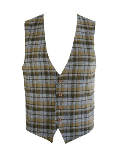 Olive Green Checked Flannel Vest