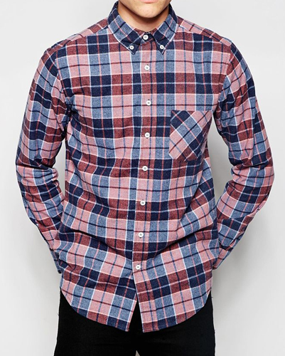 Red, Blue and Beige Checked Flannel Shirt