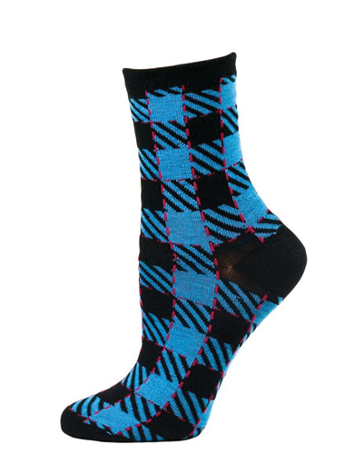 Shocking Blue and Black Check Socks