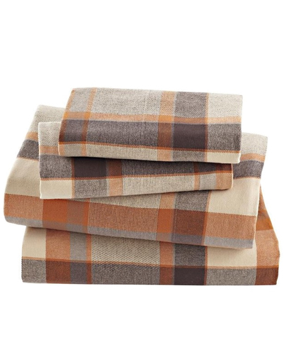 Sunset Orange Checked Flannel Bed Sheet