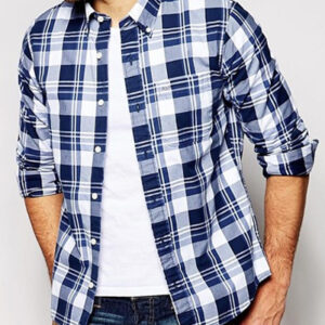 White and Navy Blue Checked Flannel Shirt