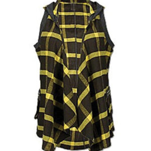 Yellow Black Checked Ruffled Vest For Ladies