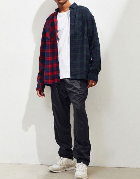 bulk two tone checked button oversized flannel shirt